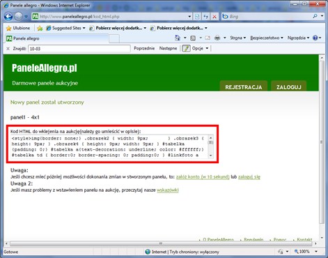 kod HTML do wstawienia na aukcję